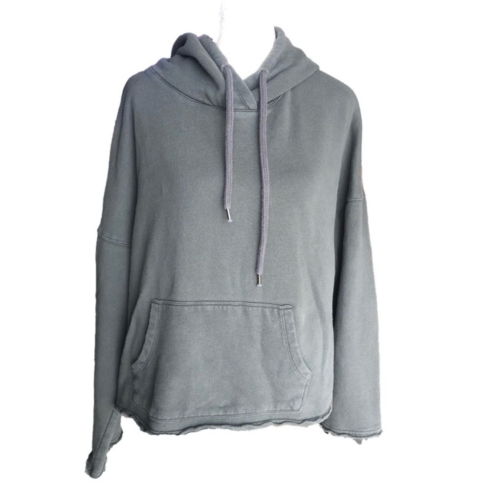 Betsey Johnson Gray Embroidered Floral Distressed Cropped Hoodie Sweater
